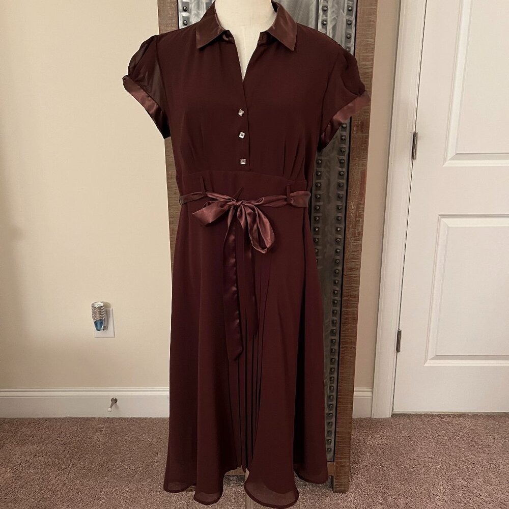 Robbie Bee Brown Dress with Satin Details